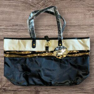 Glam Tote Black & Cream/Tan with Gold Metal and Sequin Accents NWT
